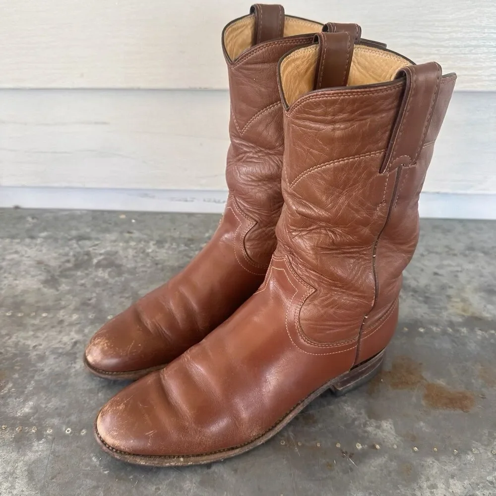 Vintage Justin Classic Brown Roper Style L3802 Cowboy Boots size 6C Womens